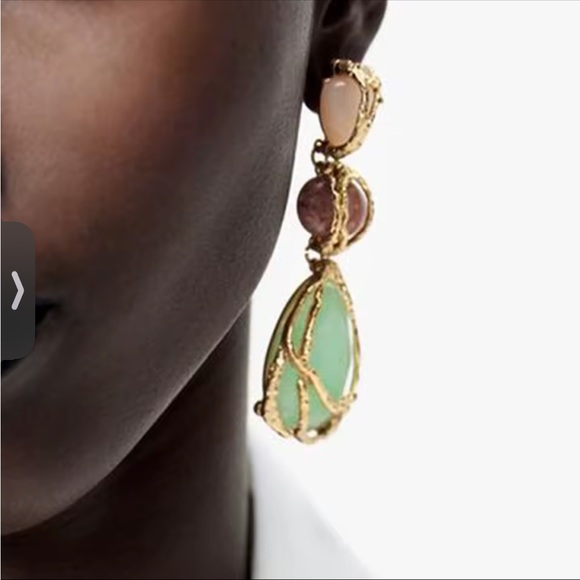 Zara Gold Green Stone Drop Earrings - Picture 4 of 10